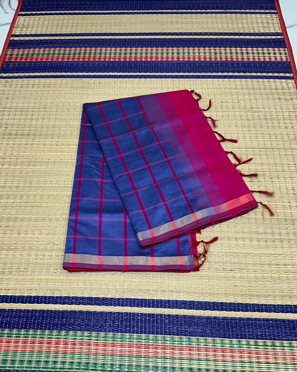 Handloom semi silk cotton saree with kattam - MS045