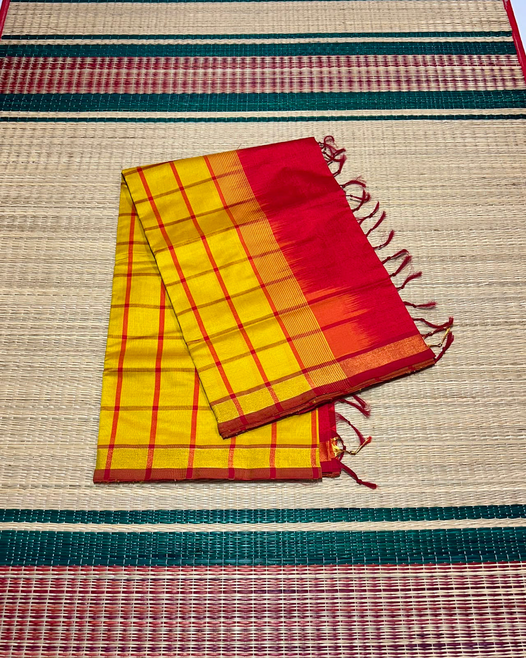 Handloom semi silk cotton saree with kattam - MS258