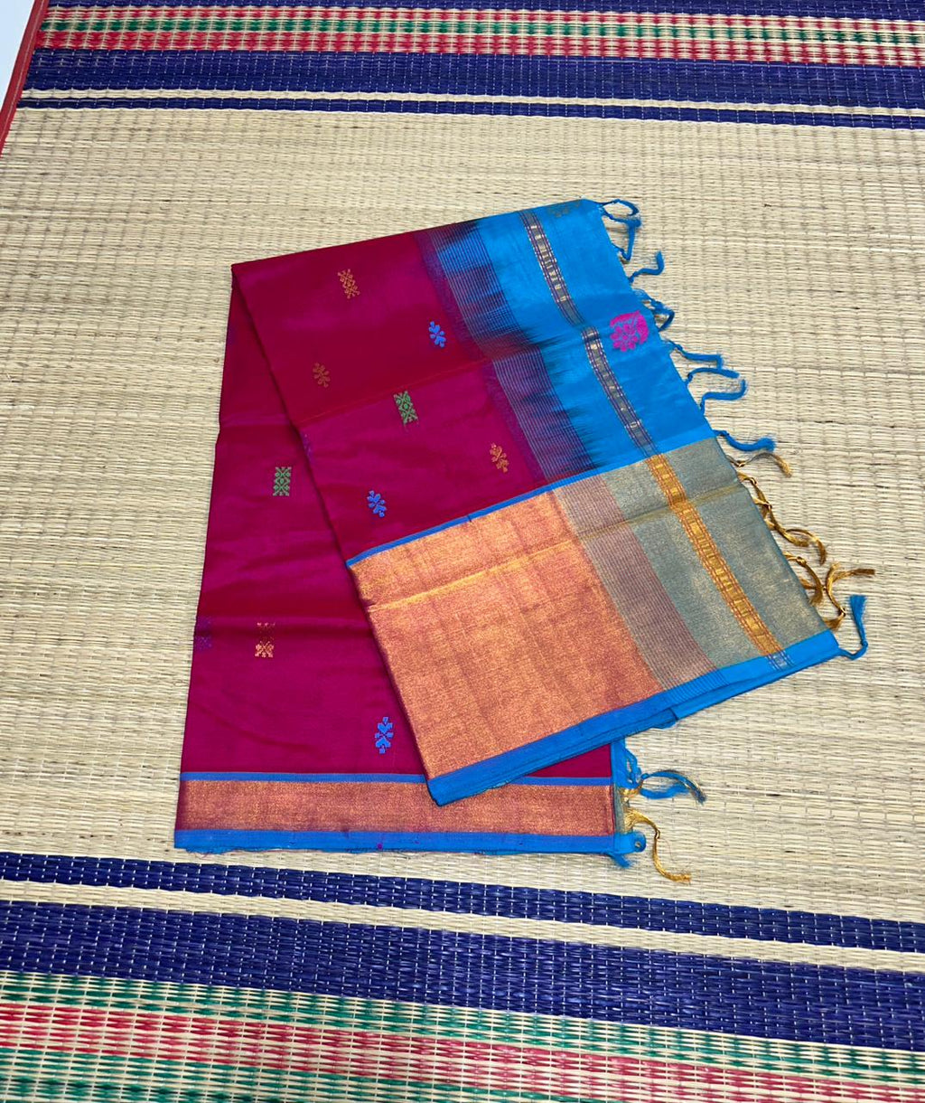 Handloom silk cotton saree kaddi border with buttas - MS005